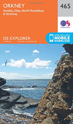 Ordnance Survey Explorer map cover for Orkney islands, with coastal scene.