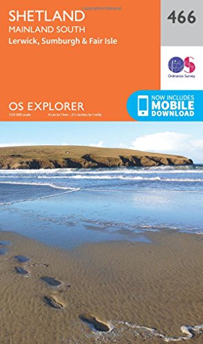 Orange OS Explorer map of Shetland Mainland South with coastal image.
