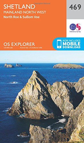 OS Explorer map of Shetland Mainland North West, coastal cliffs visible.