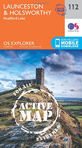 OS Explorer Map 112: Launceston & Holsworthy, featuring a castle hilltop.