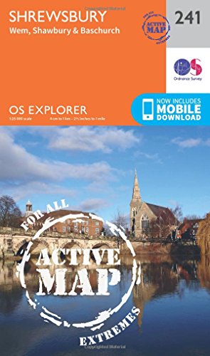 OS Explorer Map 241, Shrewsbury area, showing a church and river.