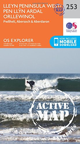OS Explorer Active Map 253: Lleyn Peninsula West, showing a surfer.