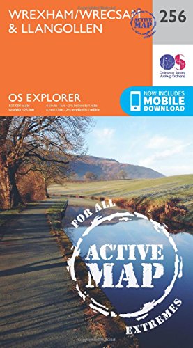 OS Explorer Map 256: Wrexham & Llangollen, showing landscape and map details.