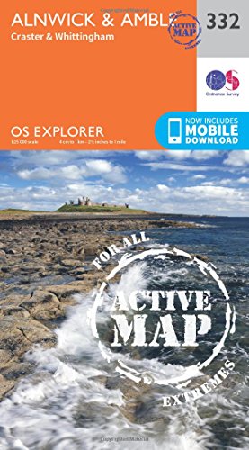 OS Explorer map cover featuring a coastal scene with Dunstanburgh Castle.