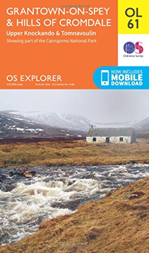 OS Explorer map cover: Grantown-on-Spey, Scottish hills, and river scene.