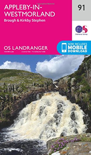 OS Landranger map cover featuring a waterfall in Appleby-in-Westmorland.