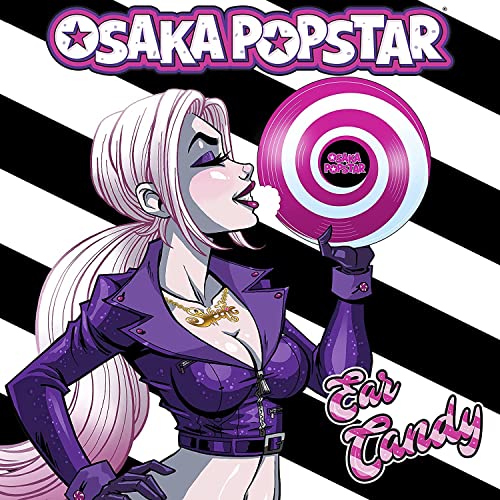 CD cover art: Anime woman with pink record, black and white stripes.