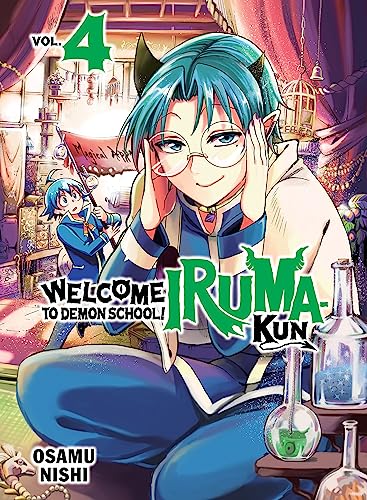 Manga cover showing a blue-haired character with glasses and horns in a magical shop.