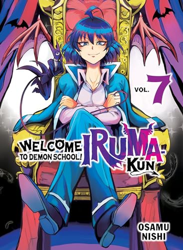 Manga cover: Iruma-kun, a boy with blue hair, sits on a throne.