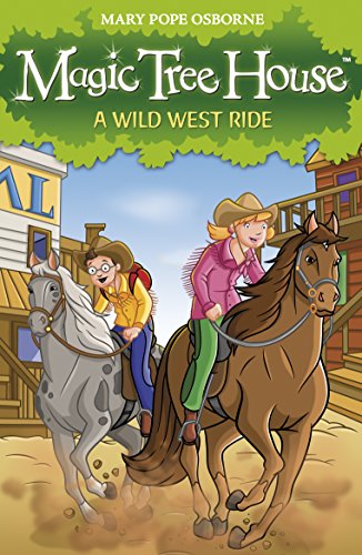 Book cover: children riding horses in a Wild West town.