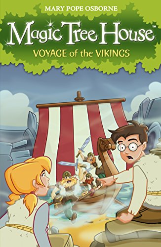 Book cover: children watch a Viking ship battle near rocky shores.