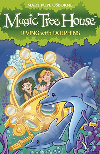 Book cover: children in a yellow submarine with dolphins.