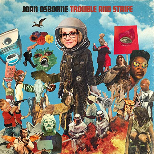 The image shows a vinyl album cover with a collage of various images. Alt text: Joan Osborne album cover featuring a collage of surreal and chaotic imagery.