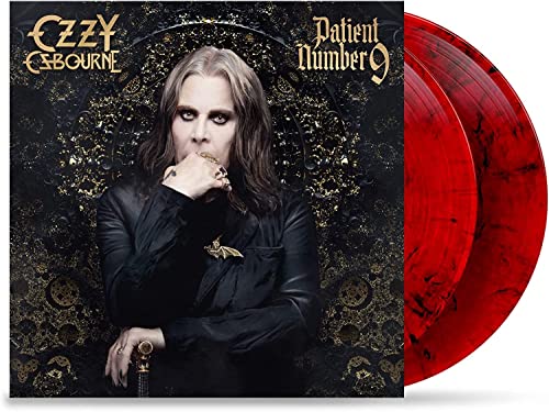 Ozzy Osbourne album cover with red and black marble vinyl records.