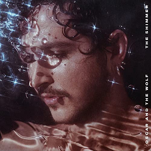 Close-up of a man's face partially submerged in water with sparkling light reflections.