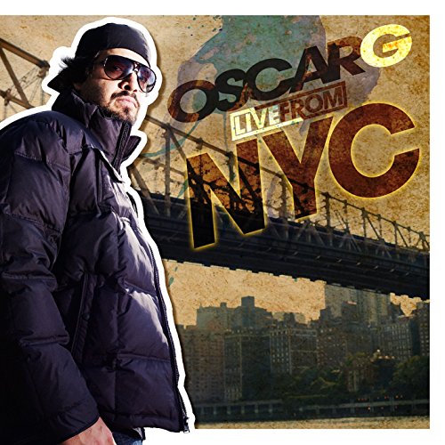 Man wearing sunglasses and black puffy jacket, with NYC cityscape and bridge behind him.