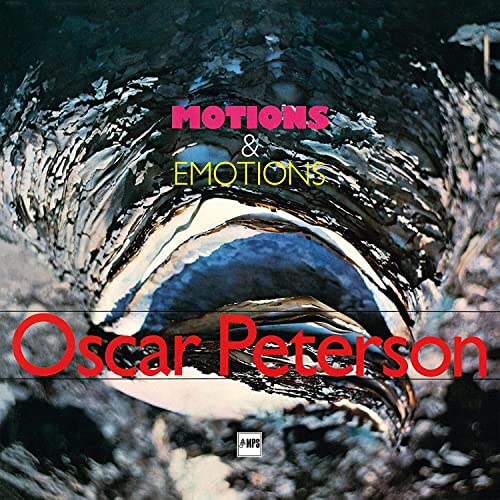 Album cover for Oscar Peterson’s “Motions & Emotions” with abstract swirling imagery.