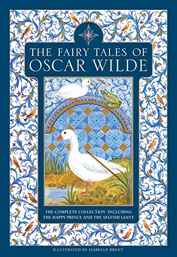Book cover featuring white geese, a frog, and intricate blue floral patterns.