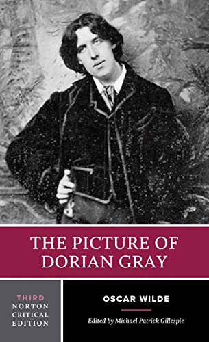 Book cover: "The Picture of Dorian Gray" by Oscar Wilde, portrait of Wilde.