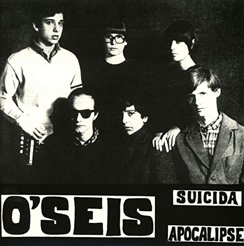 Black and white photo of a band, with album title "O'Seis Suicida/Apocalipse".