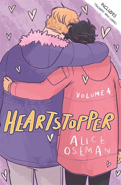 Cover of Heartstopper Volume Four, depicting two young men embracing.