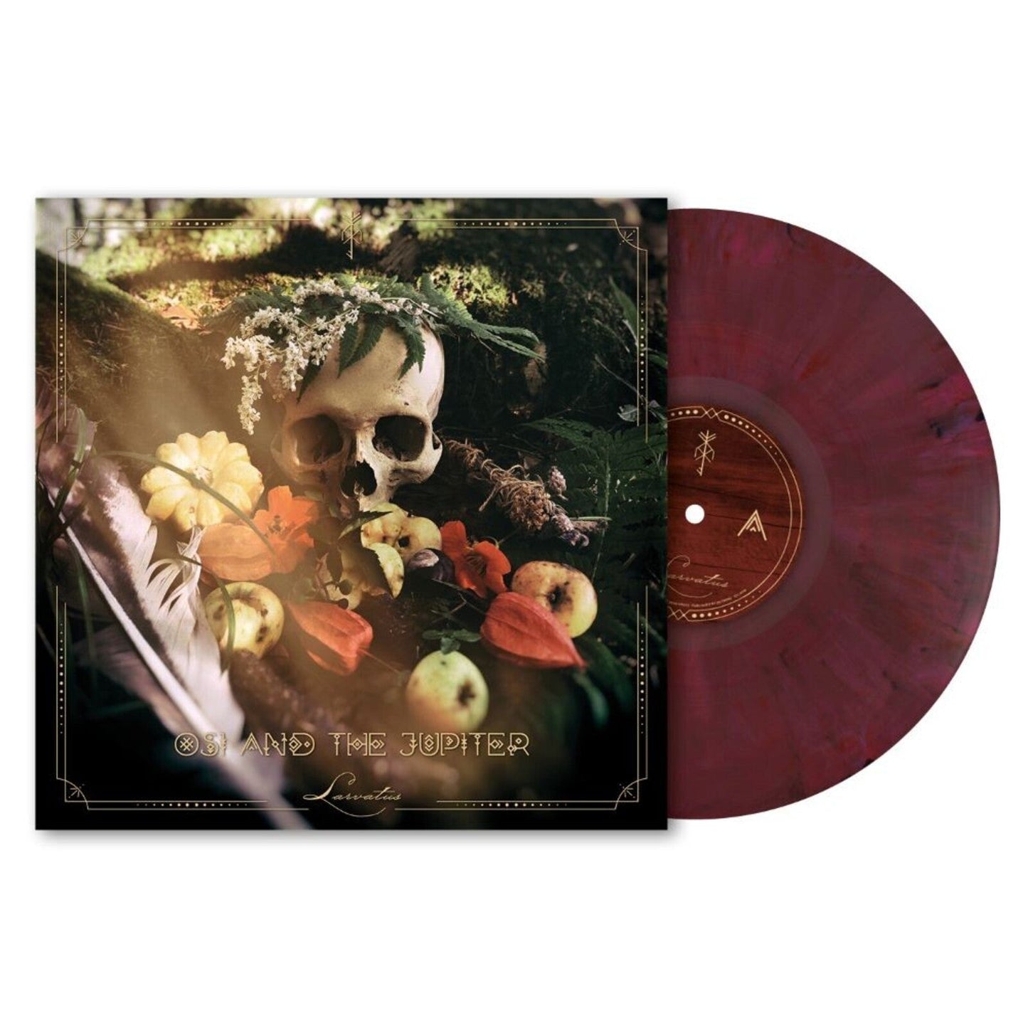 Vinyl record with skull and floral album art, blood velvet color.