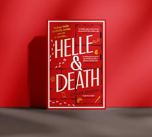 Red book cover with white text reading "Helle & Death" and scattered illustrations.