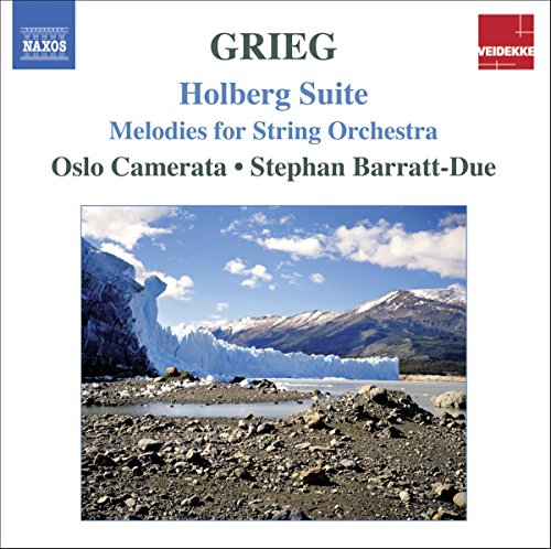 CD cover for Grieg’s Holberg Suite with a glacial landscape image.