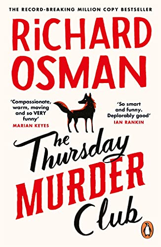 Book cover: "The Thursday Murder Club" by Richard Osman, with a fox illustration.