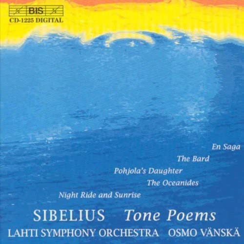 CD cover for Sibelius’ Tone Poems, featuring blue waves and text.