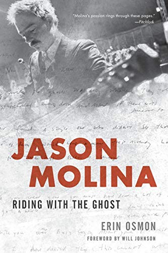 Book cover featuring musician Jason Molina with guitar, overlaid with handwriting.
