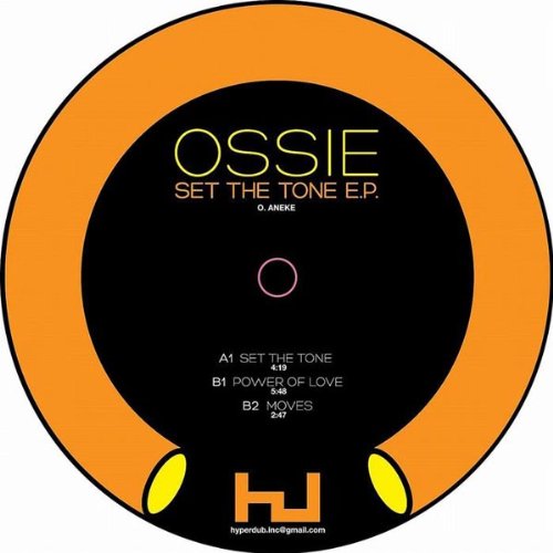 Black vinyl record with orange ring, white "Ossie - Set The Tone E.P." text.