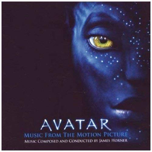 Close-up of a blue Na'vi face with a yellow eye from the Avatar soundtrack.