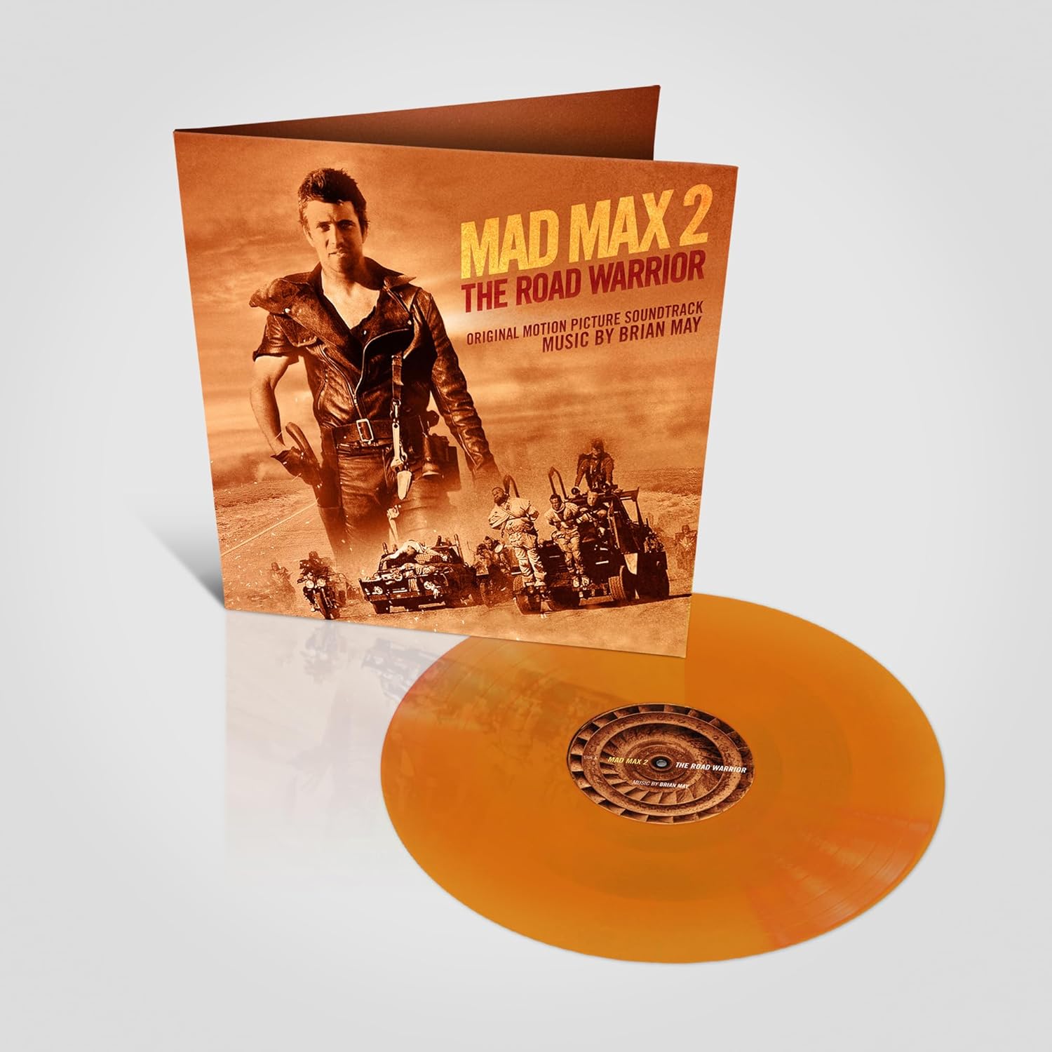 Mad Max 2" soundtrack vinyl record and cover featuring Mel Gibson.