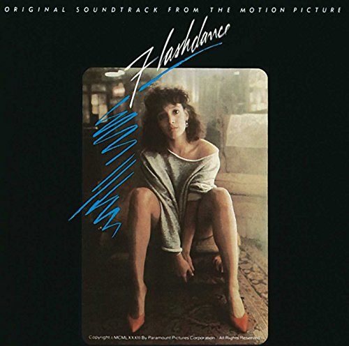 Flashdance" CD cover featuring a woman in red heels and an off-the-shoulder shirt.