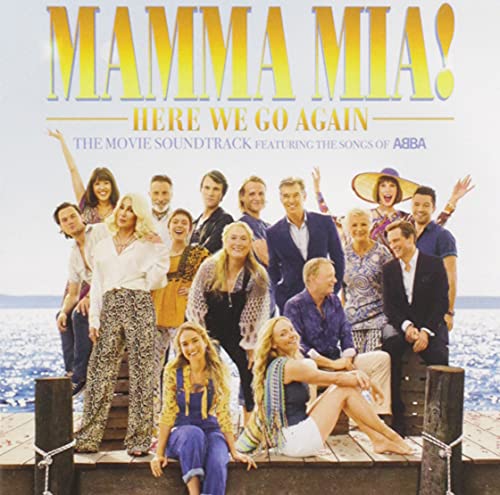 “Mamma Mia! Here We Go Again” soundtrack CD cover with cast photo.