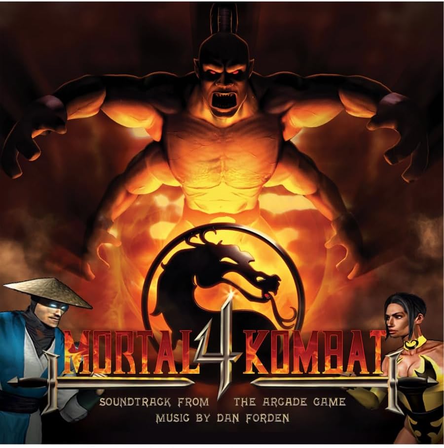 Mortal Kombat 4 vinyl record cover featuring Shinnok and game logo.
