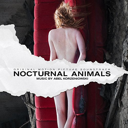 Nocturnal Animals" soundtrack vinyl cover featuring a woman’s back and red fabric.