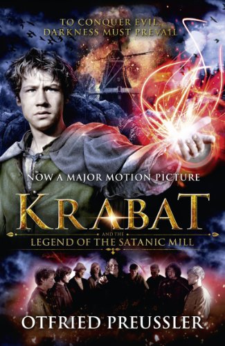 Book cover for "Krabat" featuring a young man and magical effects.