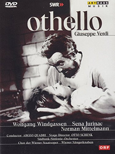 "Othello DVD cover featuring a black-and-white image of a man holding a woman."