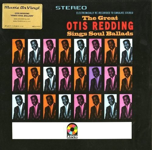 Otis Redding album cover featuring 18 colored portraits of the artist on a black background.