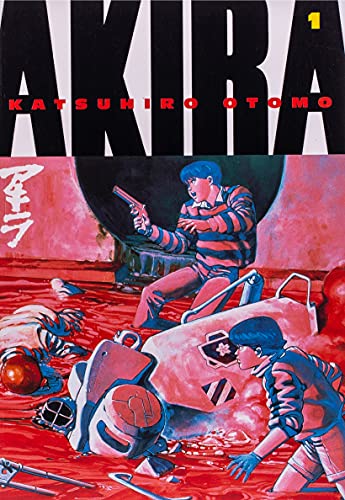 Akira Volume 1 manga cover featuring two characters in a red, flooded industrial setting.
