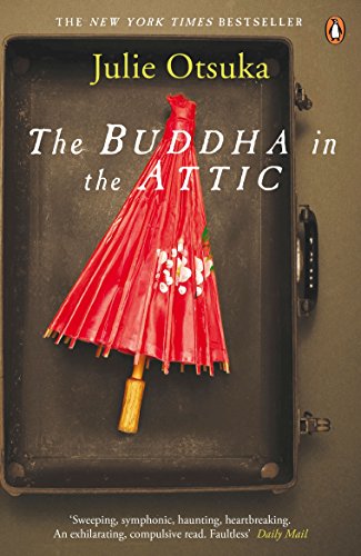 Book cover: "The Buddha in the Attic" by Julie Otsuka, plain design, muted colour palette.
