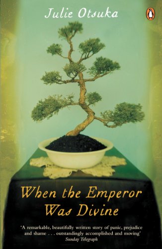 Book cover: "When the Emperor Was Divine" with a bonsai tree image.