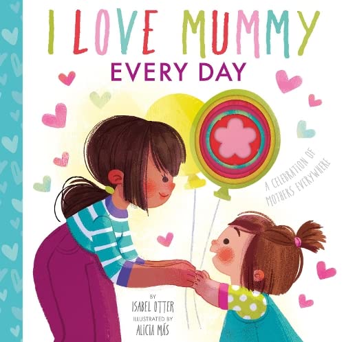 Illustration of a mother and child holding hands with colorful balloons.