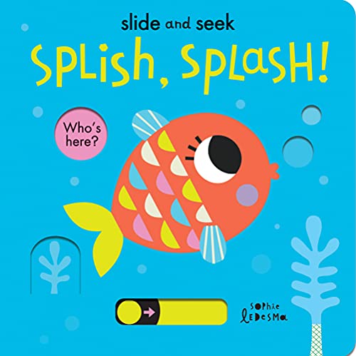 Bright blue board book cover with a cartoon orange fish and slider.