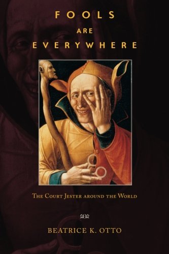 Book cover depicting a Renaissance-style court jester with a staff.
