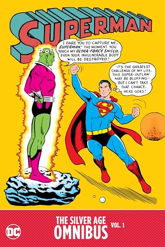 Superman faces Brainiac on a rocky planet, cover of comic book omnibus.
