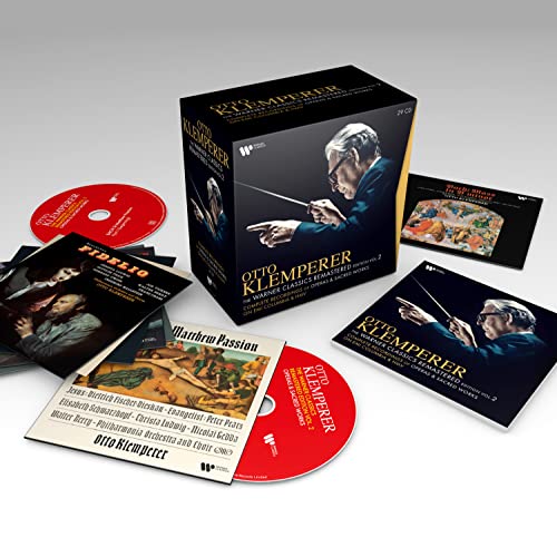 Black box set of Otto Klemperer classical music CDs and booklets.