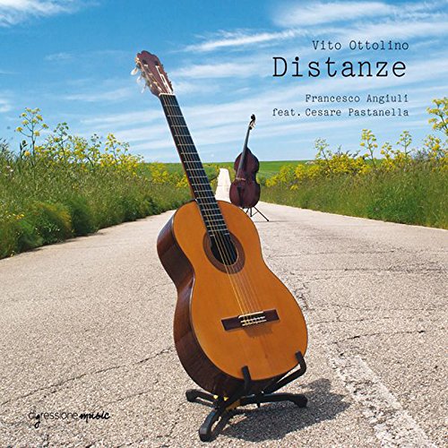 "CD cover featuring a guitar and cello on a country road with yellow flowers."